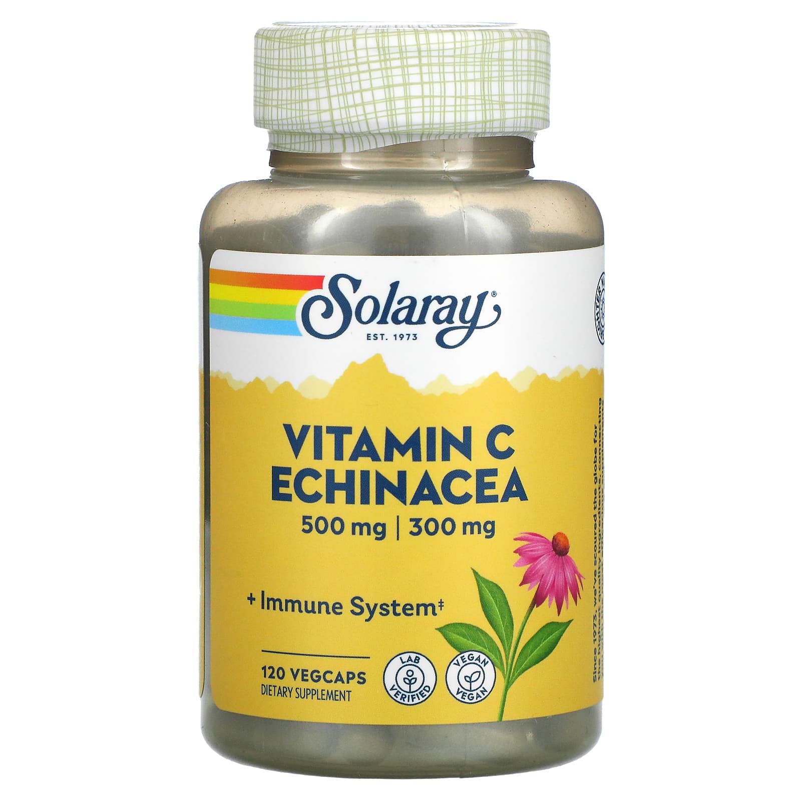 Solaray, Vitamin C, Echinacea, 500 mg / 300 mg, 120 VegCaps UPC 076280043945 | HiLife Vitamins